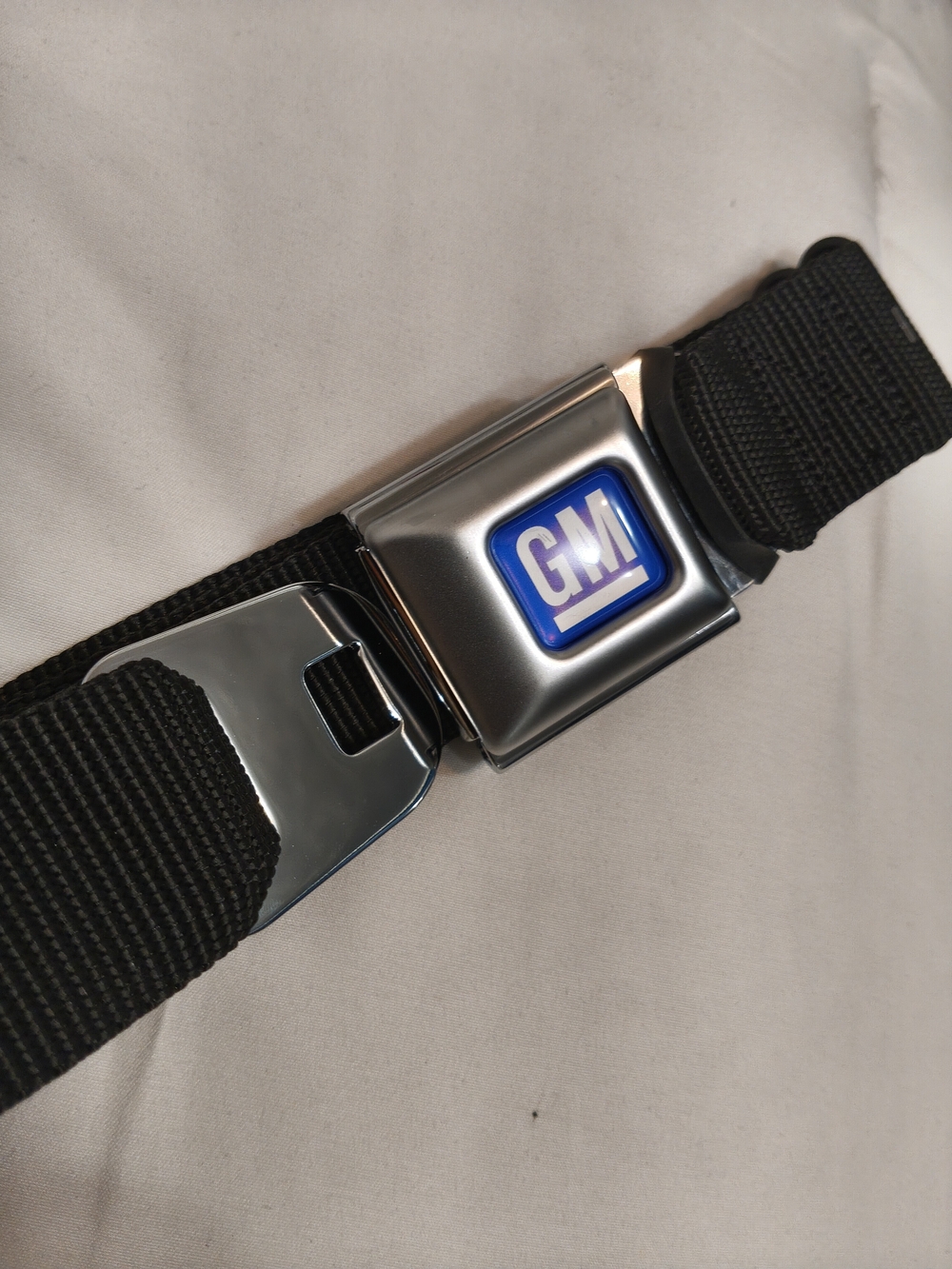 Black Seatbelt-Style Belt with Chrome Buckle